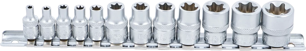 Dugókulcskészlet, E-profil | 6,3 mm (1/4") / 10 mm (3/8") | E4 - E20 | 12 darabos