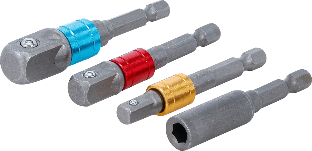 Adapterkészlet fúrógépekhez | színes | Külső hatszögletű kulcsnyílású hajtás 6,3 mm (1/4") | 6,3 mm (1/4"), 10 mm (3/8"), 12,5 mm (1/2"), Belső hatszögletű 6,3 mm (1/4") | 4 darabos