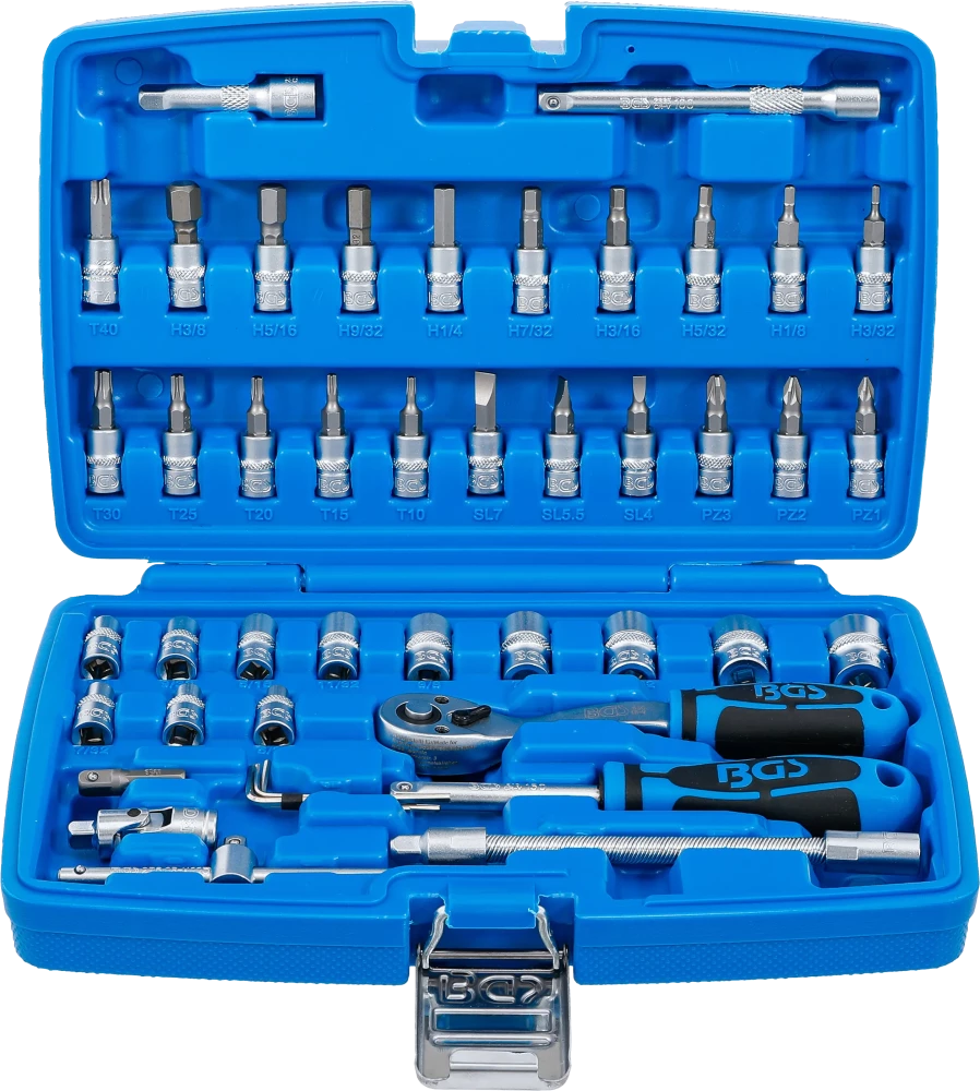 Dugókulcskészlet | 6,3 mm (1/4") | coll méretek | 46 darabos