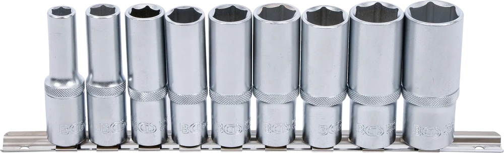 Dugókulcskészlet, hatszögletű, mély | 12,5 mm (1/2") | 10 - 24 mm | 9 darabos