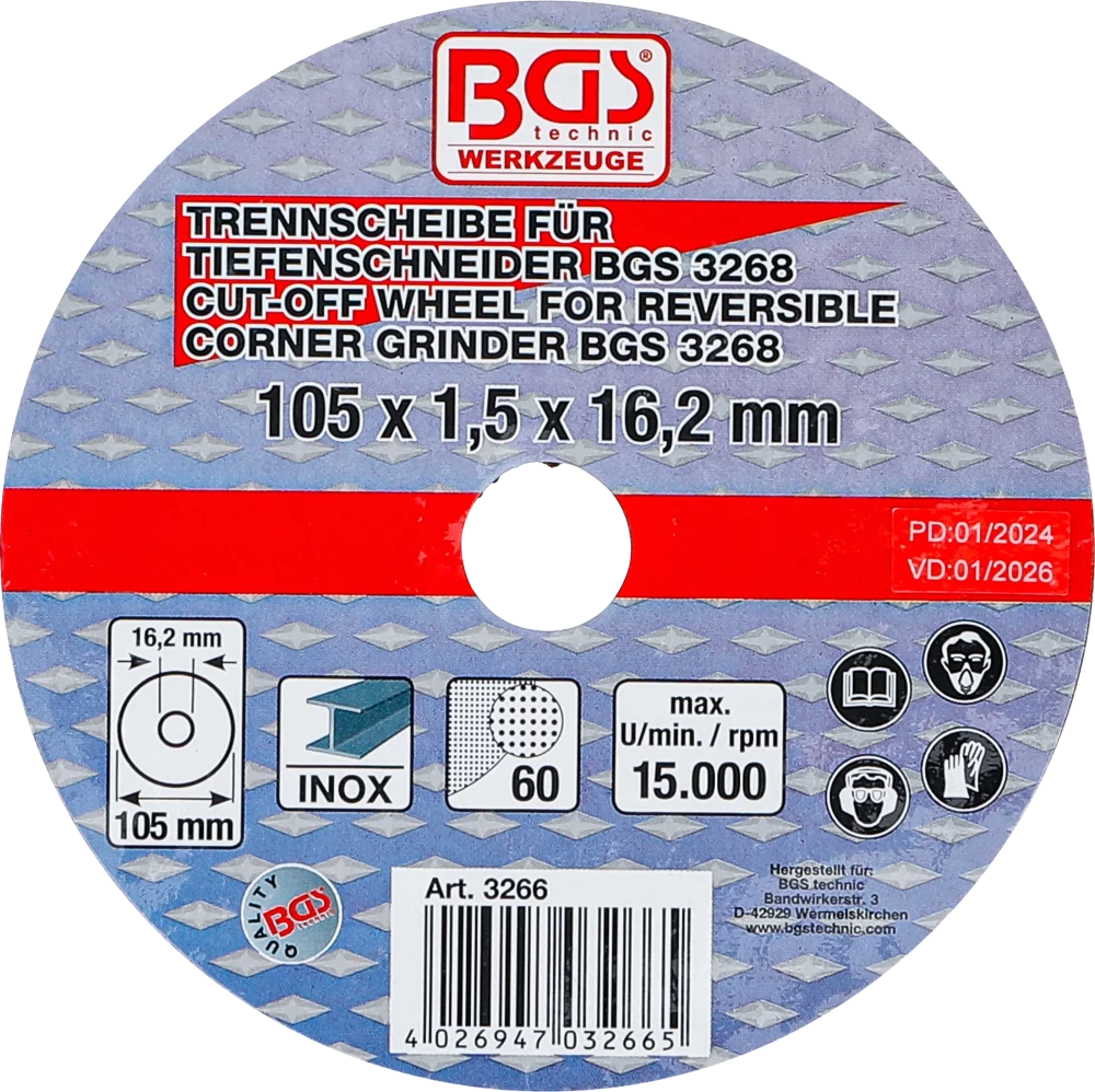Vágókorong BGS mélyvágóhoz | Ø 105 x 1,5 x 16,2 mm