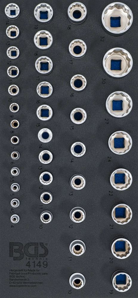 Műhelykocsi-betét 1/3: Dugókulcsok, tizenkétszögletű | 6,3 mm (1/4"), 10 mm (3/8"), 12,5 mm (1/2") | 40 darabos
