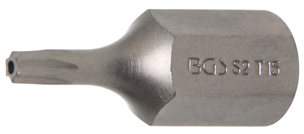 Behajtófej | Hossz 30 mm | Külső hatszögletű 10 mm (3/8") | T-profil (Torx) T15 furattal
