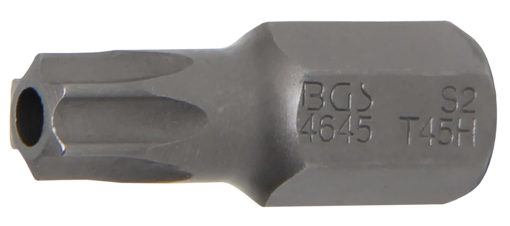 Behajtófej | Hossz 30 mm | Külső hatszögletű 10 mm (3/8") | T-profil (Torx) T45 furattal