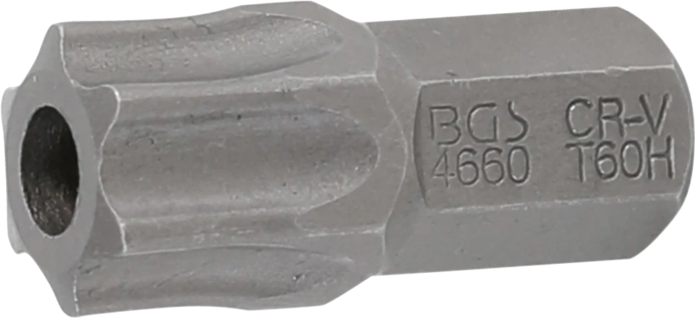 Behajtófej | Hossz 30 mm | Külső hatszögletű 10 mm (3/8") | T-profil (Torx) T60 furattal