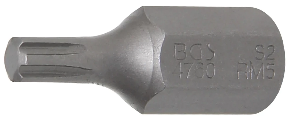 Behajtófej | Hossz 30 mm | Külső hatszögletű 10 mm (3/8") | Ékprofil (RIBE) M5