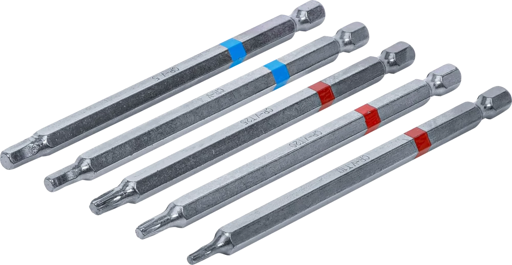 Behajtófej készlet | Külső hatszögletű behajtófej 6,3 mm (1/4") | Belső hatszögletű, T-profil (Torx) | 110 mm hosszú | 5 darabos