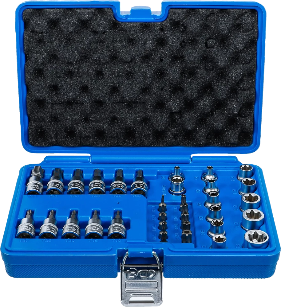 Behajtófej- és dugókulcsbetét-készlet | 10 mm (3/8") | T-profil (Torx) | 34 darabos