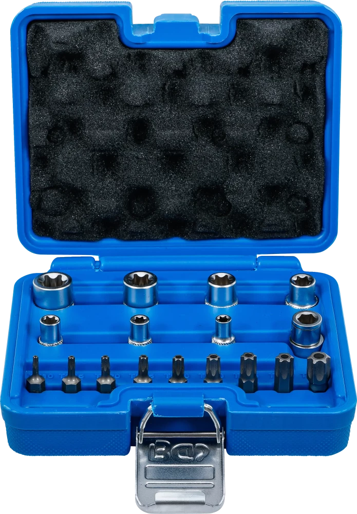 Behajtófej- és dugókulcskészlet | E-profil / T-profil (Torx) | 17 darabos