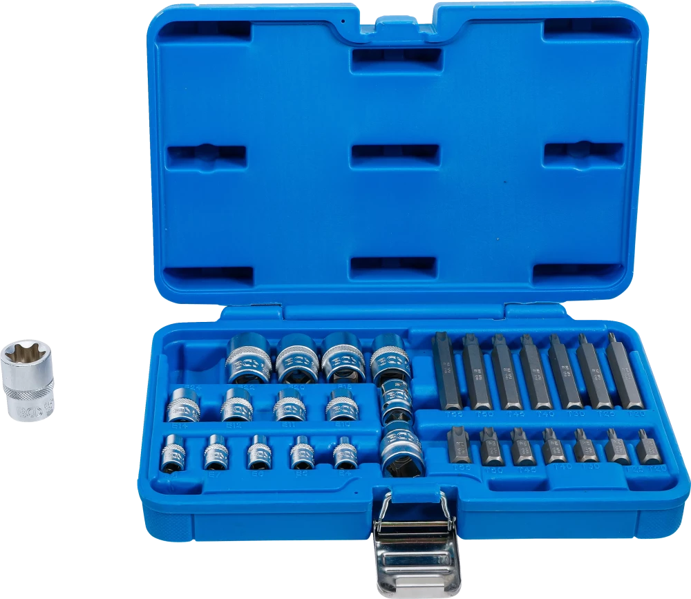 Behajtófej- és dugókulcskészlet | E-profil / T-profil (Torx) | 30 darabos