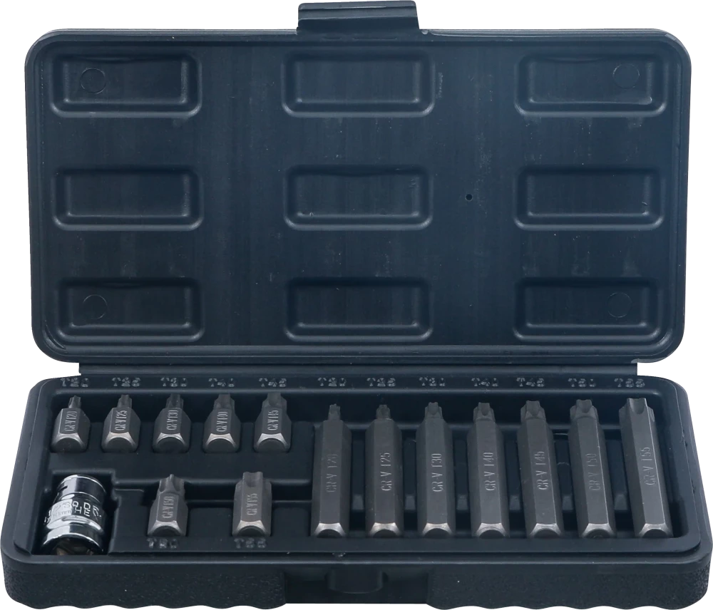 Behajtófej készlet | külső hatszögletű kulcsnyílású hajtás 10 mm (3/8") | T-profil (Torx) | 15 darabos