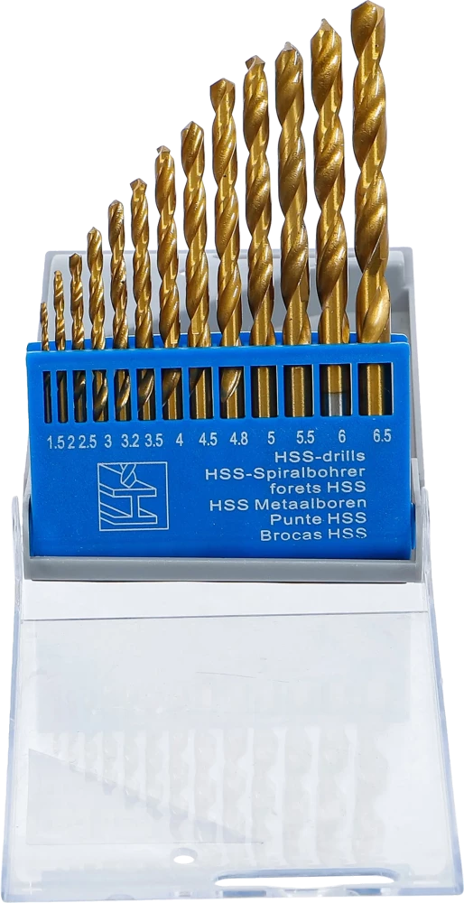 HSS Spirálfúró-készlet | titánnal ötvözött nitrátozott | 1,5 - 6,5 mm | 13 darabos