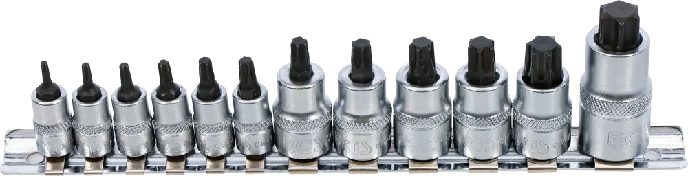 Behajtófej-készlet | extra rövid | T-profil (Torx) T8 - T60 | 12 darabos