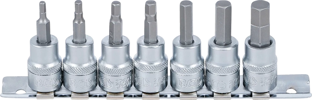 Behajtófej-készlet | 10 mm (3/8") | Belső hatszögletű 1/8" - 3/8" | coll méretek | 7 darabos