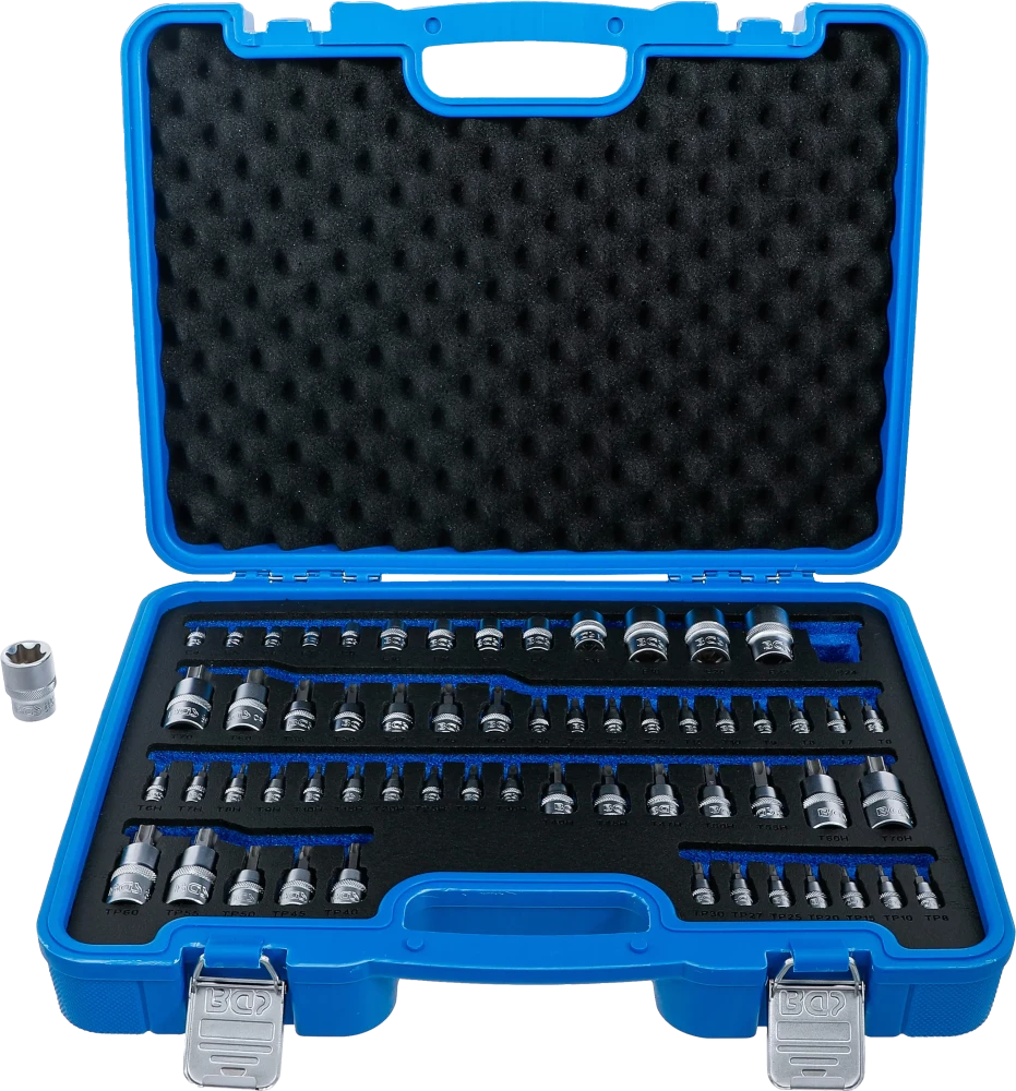 Behajtófej- és dugókulcs-készlet | E-profil / T-profil (Torx) / T-profil (Torx) furattal / TP-profil (Torx plus) | 60 darabos