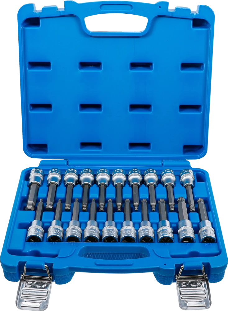 Behajtófej-készlet | 12,5 mm (1/2") | Belső hatszögletű, T-profil (Torx), belső többfogú elem (XZN-hez) gömbfejjel | 20 darabos