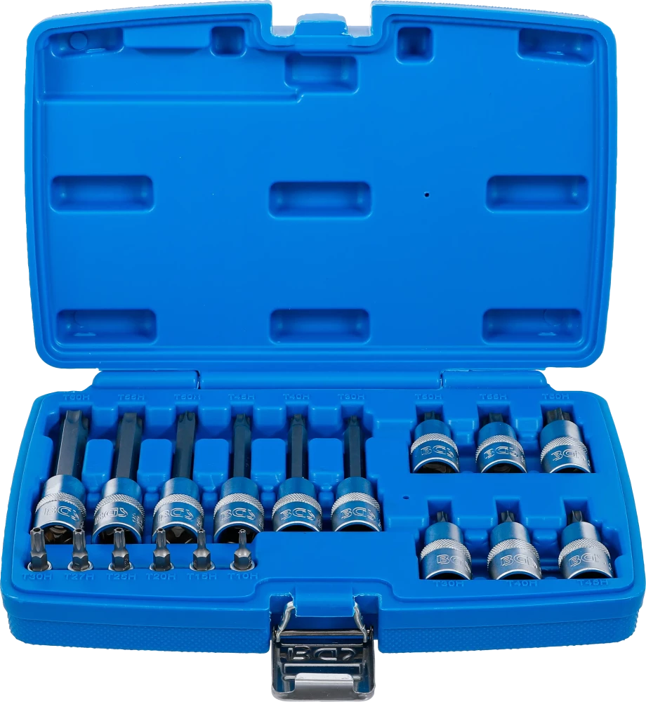 Behajtófej-készlet | 6,3 mm (1/4") / 12,5 mm (1/2") | T-profil (Torx) furattal | 18 darabos