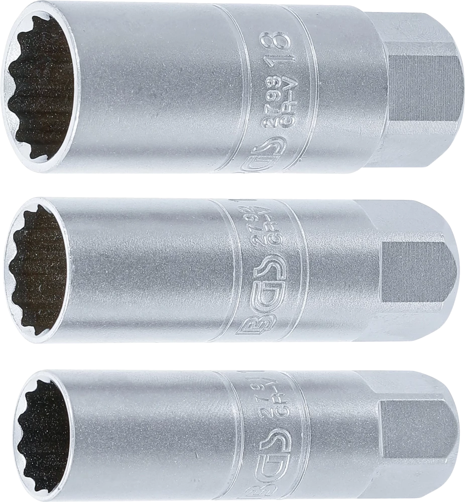 Gyújtógyertya-kulcs készlet, tizenkétszögletű | 10 mm (3/8") | 14 - 16 - 18 mm | 3 darabos