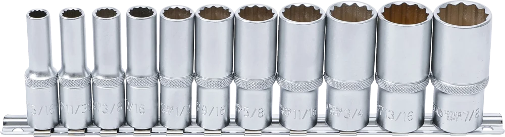 Dugókulcskészlet, tizenkétszögletű, mély | 10 mm (3/8") | coll méretek | 11 darabos