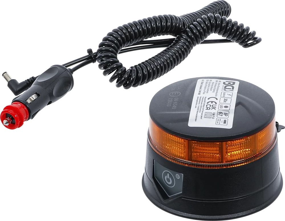 Akkus forgó jelzőfény| sárga | mágnessel | 12 V / 24 V | Ø 130 mm