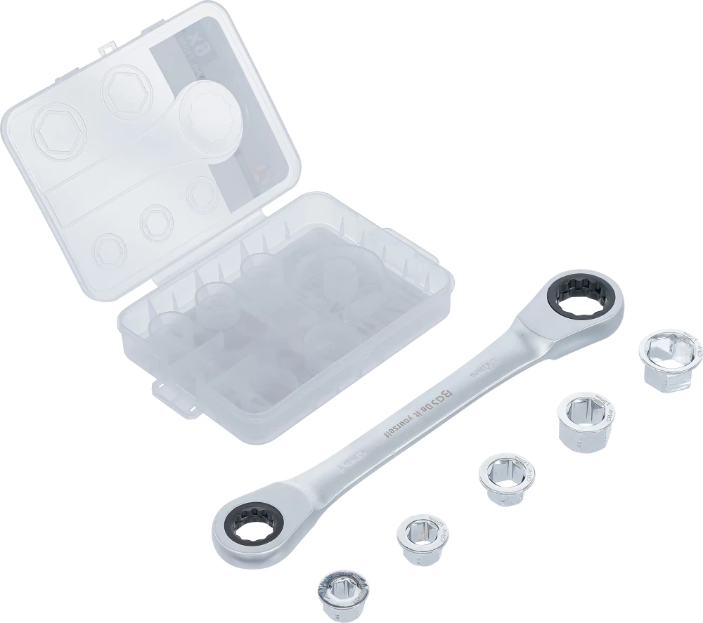 Racsnis csillagkulcs adapterkészlettel | 8 - 19 mm | 6 darabos