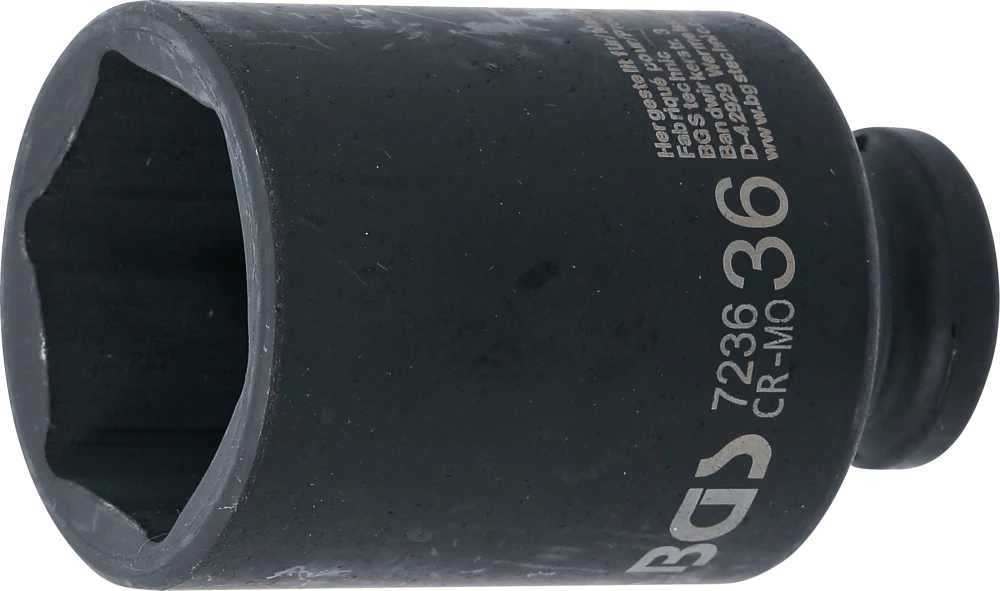Levegős dugókulcs hatszögletű, mély | 12,5 mm (1/2") | 36 mm