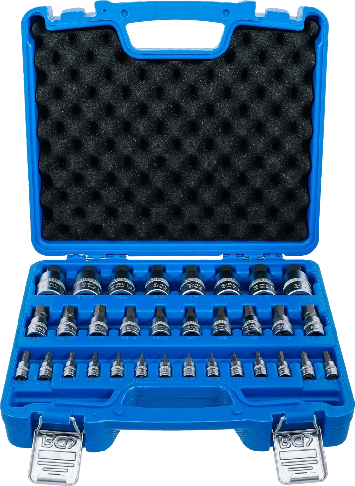 Behajtófej-készlet | 6,3 mm (1/4") / 10 mm (3/8") / 12,5 mm (1/2") | Belső hatszögletű 2 - 19 mm / 1/4 - 9/16" | Metrikus és coll méretek | 32 darabos