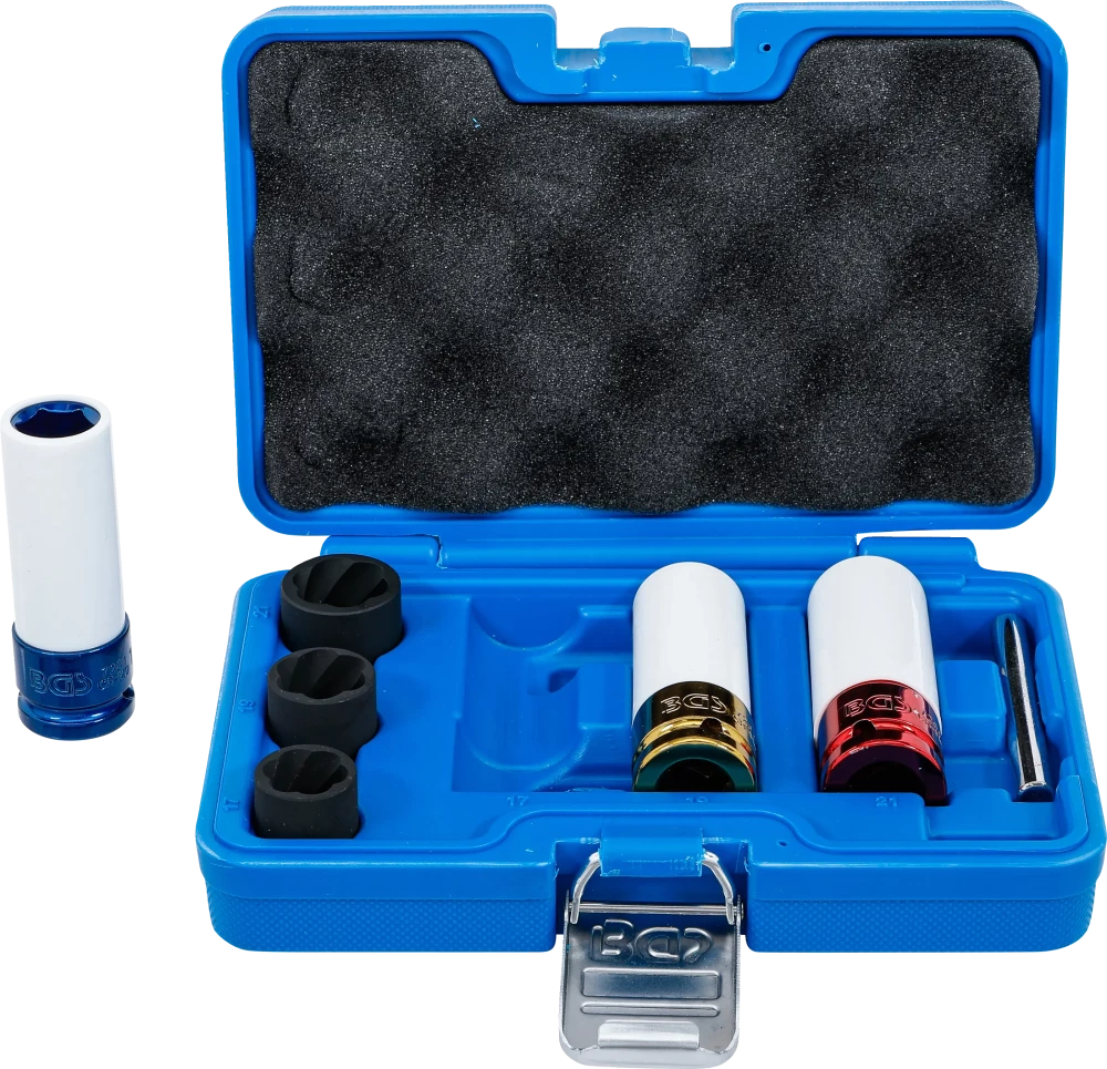 Légkulcsfej- és spirálbites dugókulcsbetét-készlet | 12,5 mm (1/2") | 17 - 21 mm | 7 darabos