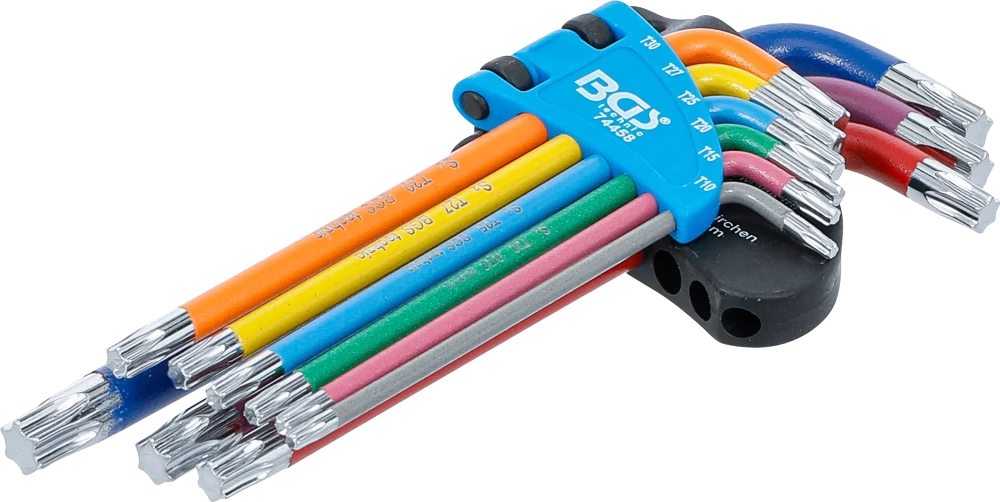 Derékszögű kulcs készlet | több színű | T-profil (Torx) T10 - T50 | 9 darabos