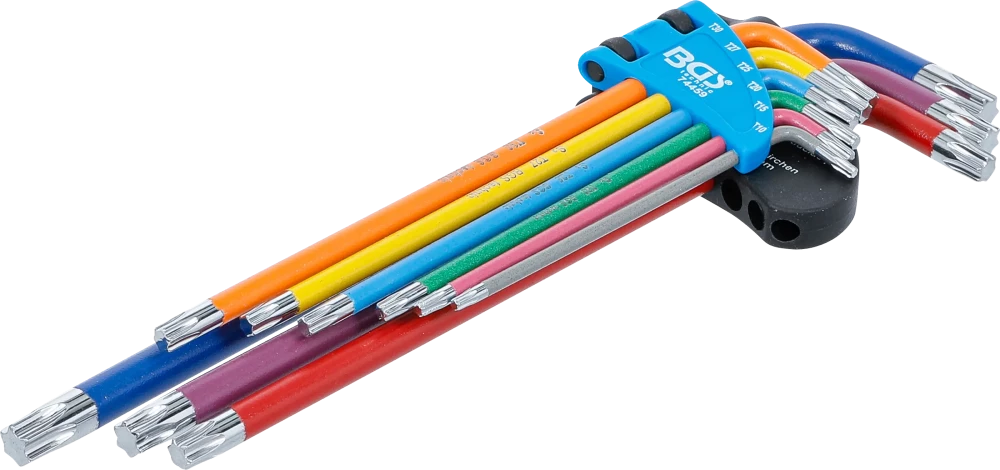 Derékszögű kulcs készlet | több színű | extra hosszú | T-profil (Torx) T10 - T50 | 9 darabos