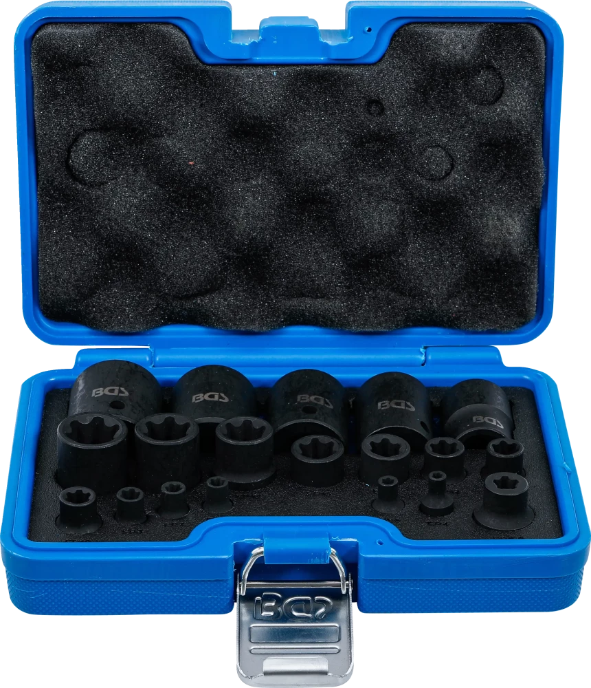 Levegős dugókulcskészlet | E-profil Plus | 6,3 mm (1/4") / 10 mm (3/8") / 12,5 mm (1/2") | EP4 - E32 | 19 darabos
