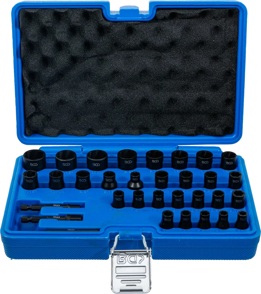 Spirálbites dugókulcskészlet /csavarkiszedő | 6,3 mm (1/4") / 10 mm (3/8") | Metrikus és coll méretek | 32 darabos