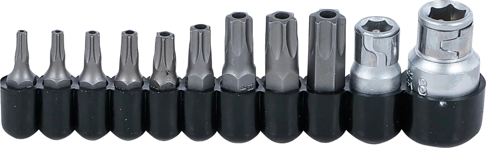 Behajtófej készlet | Külső hatszögletű 6,3 mm (1/4") / 10 mm (3/8") | T-profil (Torx) furattal | 11 darabos