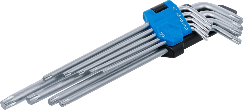 Derékszögű kulcs készlet | extra hosszú | T-profil (Torx) T10 - T50 | 9 darabos