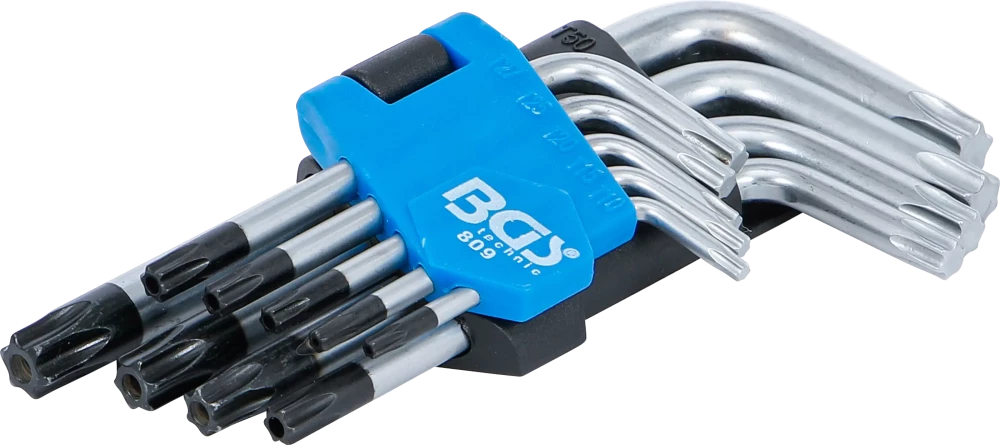 Derékszögű kulcs készlet | rövid | T-profil (Torx) T10 furattal - T50 | 9 darabos