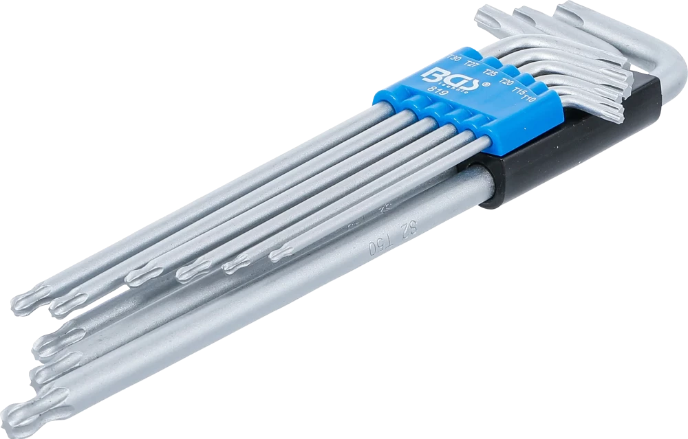 Derékszögű kulcs készlet | extra hosszú | T-profil (Torx) gömbfejes | T10 - T50 | 9 darabos