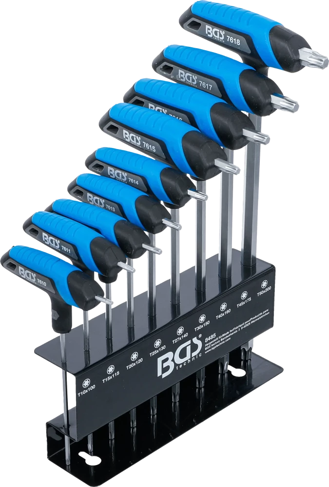 T-fogantyús kulcskészlet | T-profil (Torx) T10 - T50 | 9 darabos