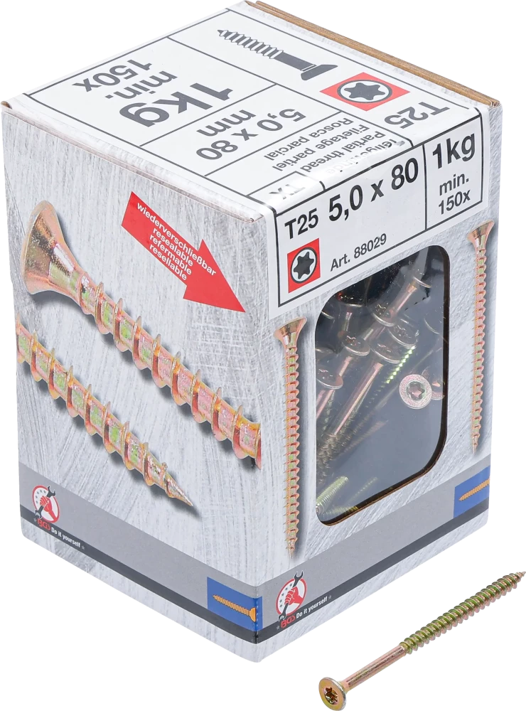 Univerzális csavarok | T-profil (Torx) T25 | 5,0 x 80 mm  | 1 kg / 150 db