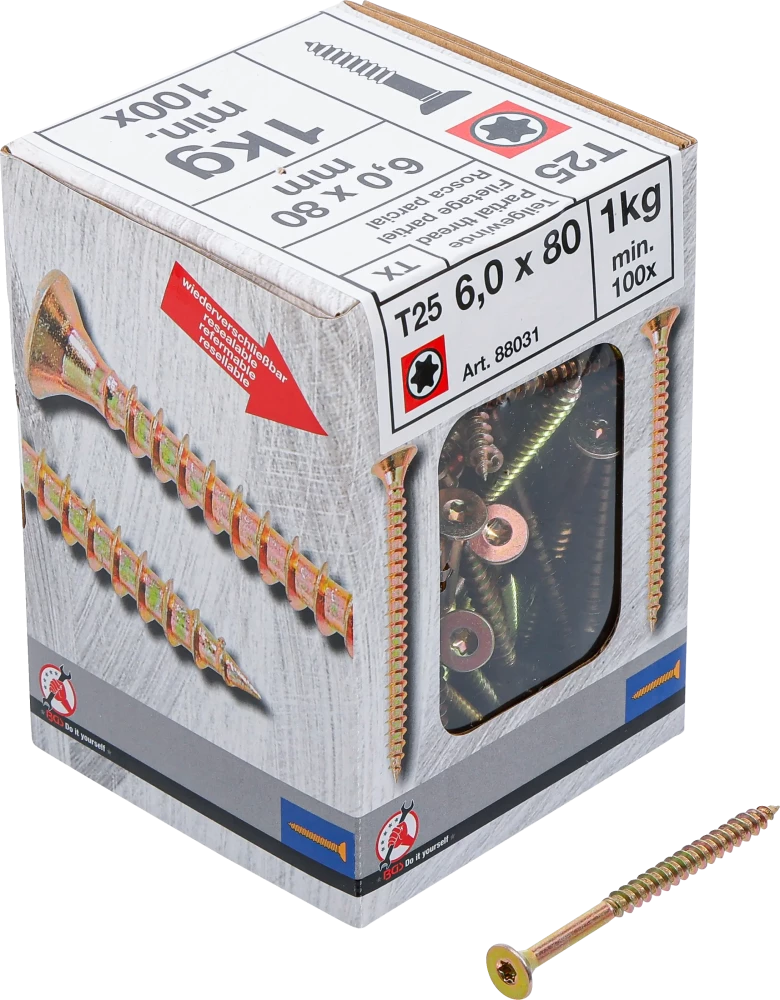 Univerzális csavarok | T-profil (Torx) T25 | 6,0 x 80 mm  | 1 kg / 100 db