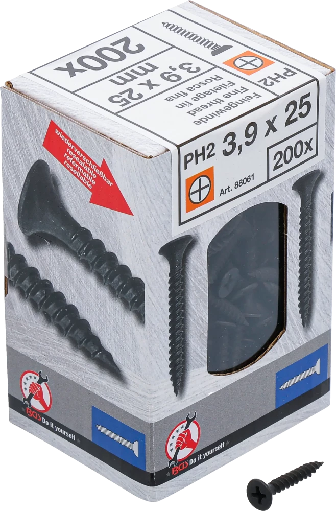 Gipszkarton csavar | PH2 | Finommenet | 3,9 x 25 mm | 200 darab