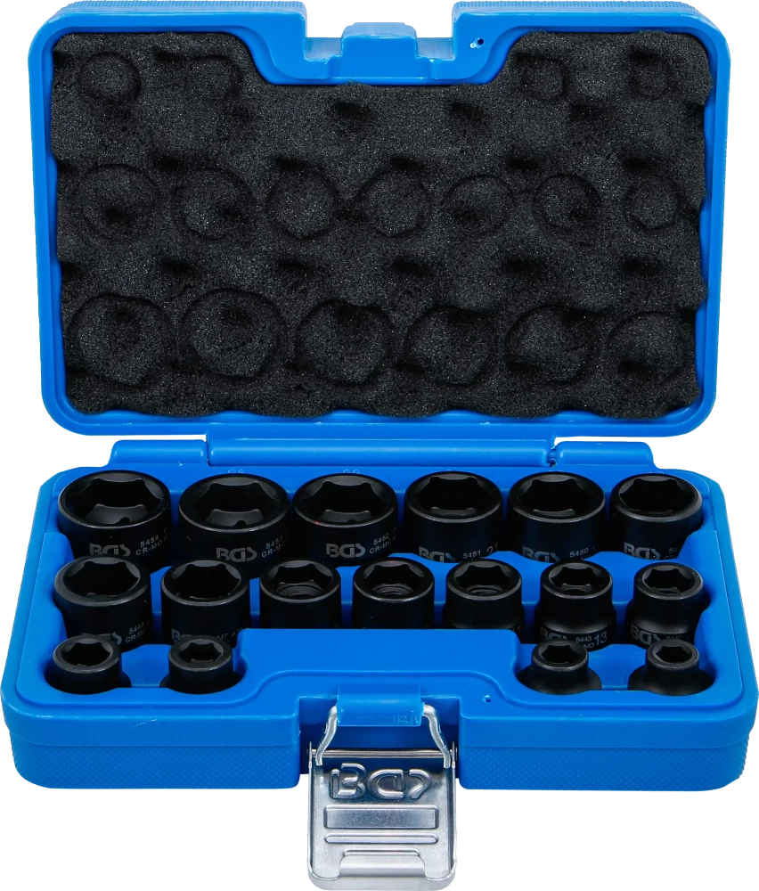 Levegős dugókulcskészlet hatszögletű, extra lapos | 12,5 mm (1/2") | 8 - 24 mm | 17 darabos