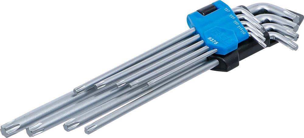 Derékszögű kulcs készlet | extra hosszú + extra rövid | T-profil (Torx) T10 - T50 | 9 darabos