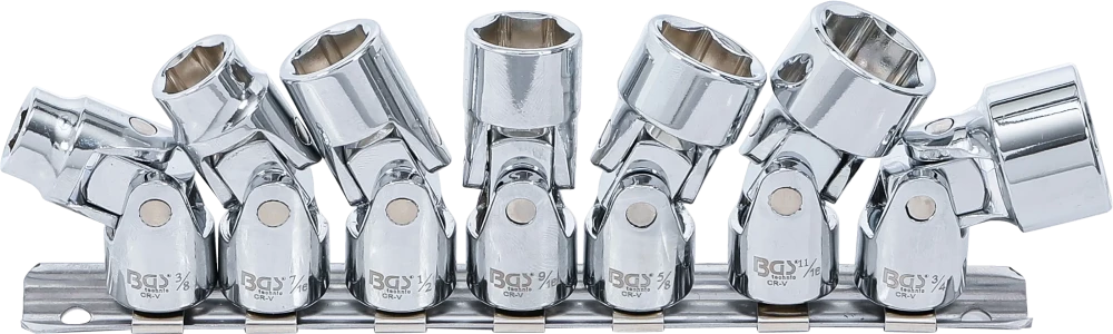 Csuklós dugókulcskészlet | 10 mm (3/8") | 3/8" - 3/4" | coll méretek | 7 darabos
