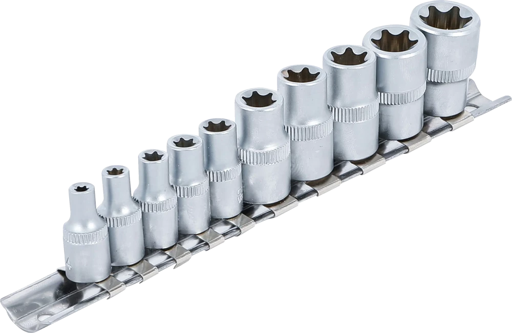 Dugókulcskészlet, E-profil | 6,3 mm (1/4") / 10 mm (3/8") | E4 - E16 | 10 darabos