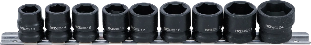 Levegős dugókulcskészlet hatszögletű, extra lapos | 12,5 mm (1/2") | 13 - 24 mm | 9 darabos