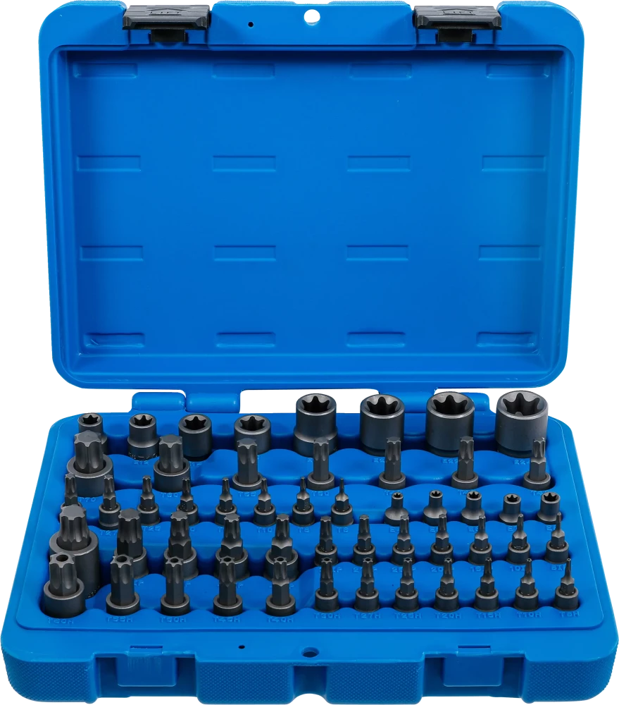 Behajtófej- és dugókulcs-készlet | E-profil / T-profil (Torx) / T-profil (Torx) furattal / TP-profil (Torx plus) | 52 darabos