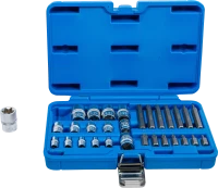 Behajtófej- és dugókulcskészlet | E-profil / T-profil (Torx) | 30 darabos