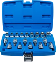 Behajtófej/dugókulcskészlet | 12,5 mm (1/2") | E-profil / T-profil (Torx) | 19 darabos