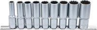 Dugókulcskészlet, tizenkétszögletű, mély | 12,5 mm (1/2") | 10 - 24 mm | 9 darabos