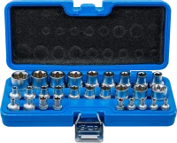 Dugókulcskészlet, E-profil | 6,3 mm (1/4") / 12,5 mm (1/2") | E4 - E24 | 28 darabos